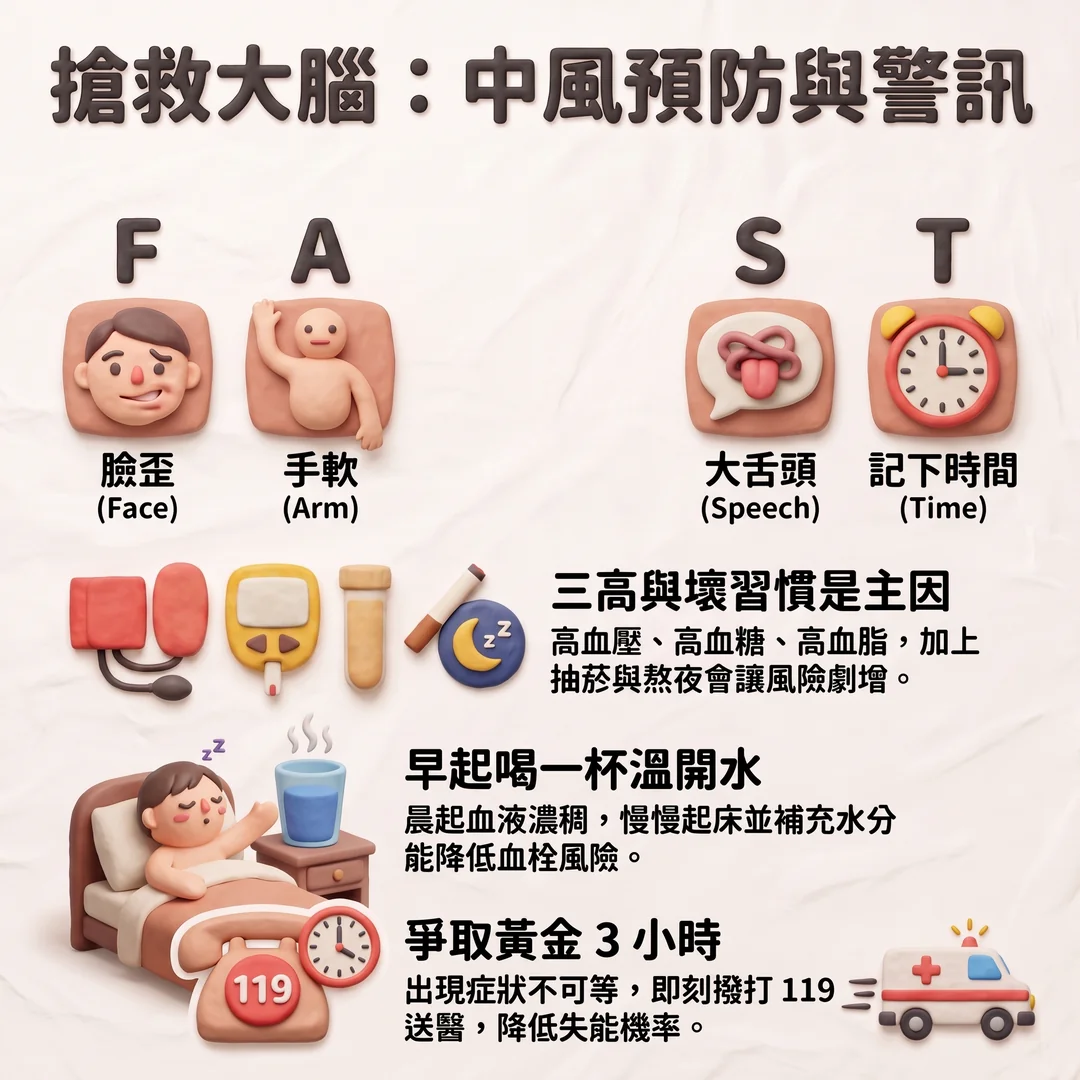 搶救大腦:中風預防警訊(圖/AI生成製圖)