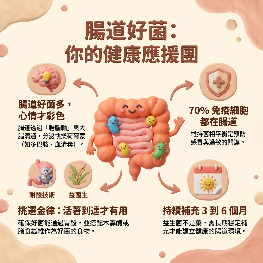 腸道好菌:健康應援團(圖/AI生成製圖)