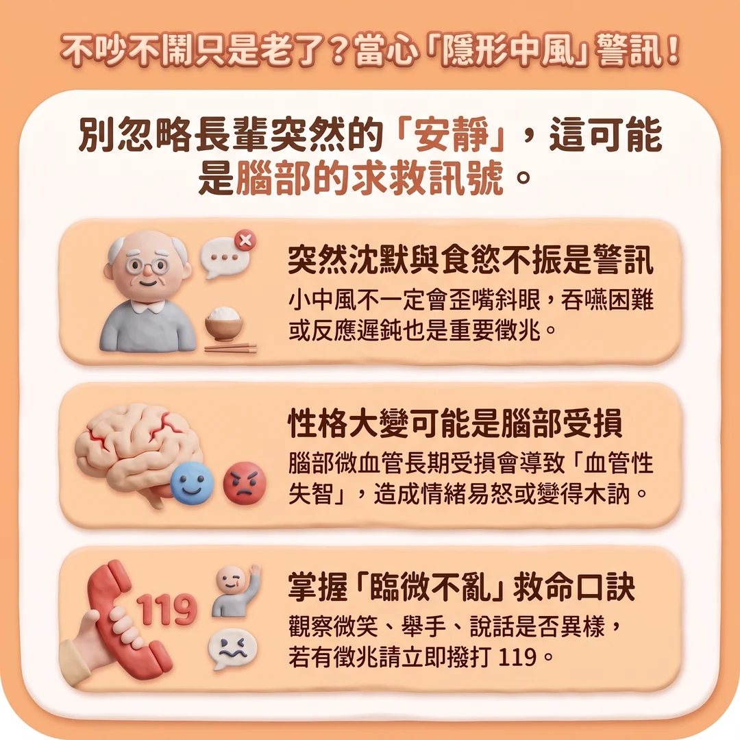 警覺長輩隱形中風徵兆（圖／AI生成製圖）
