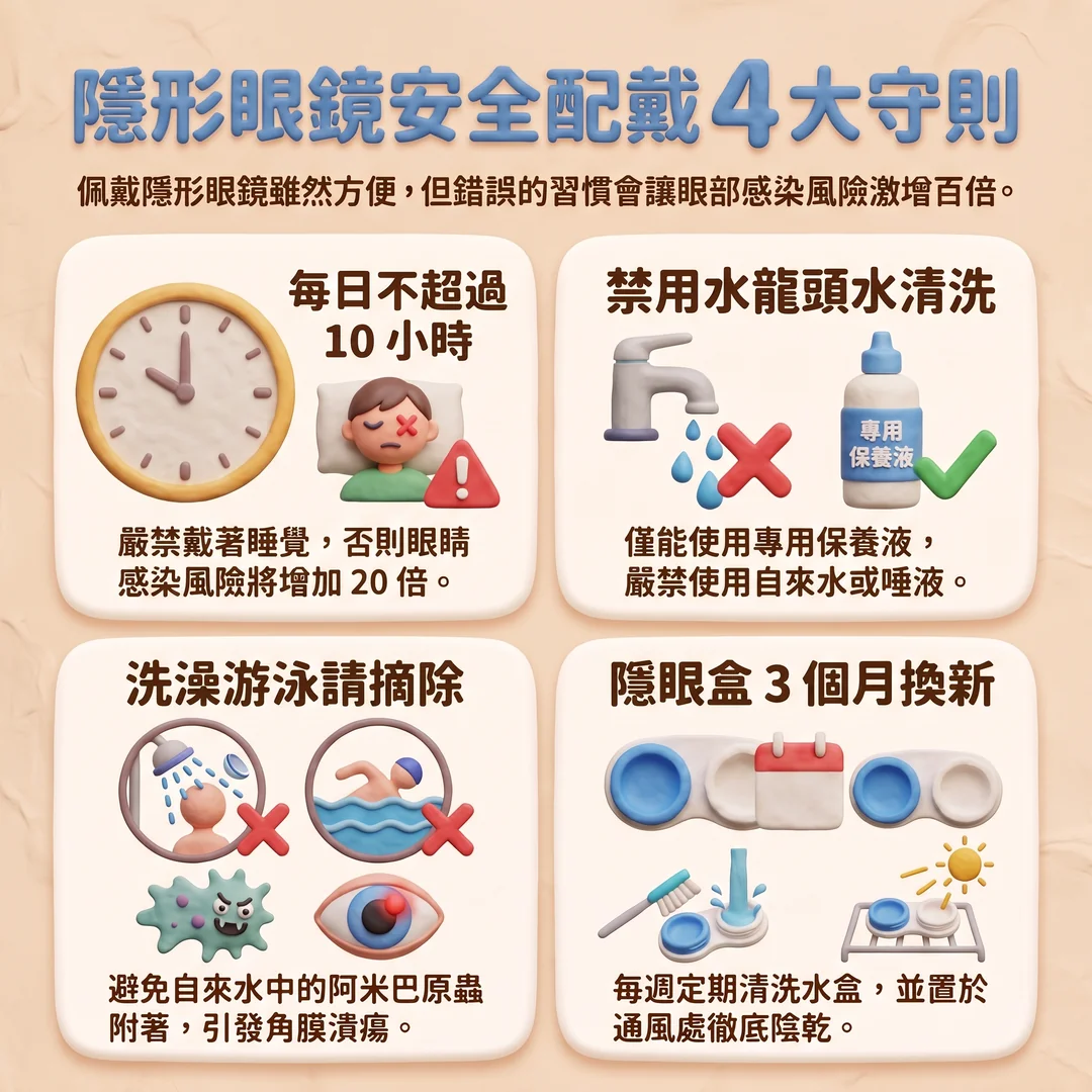 隱形眼鏡安全四大守則(圖/AI生成製圖)