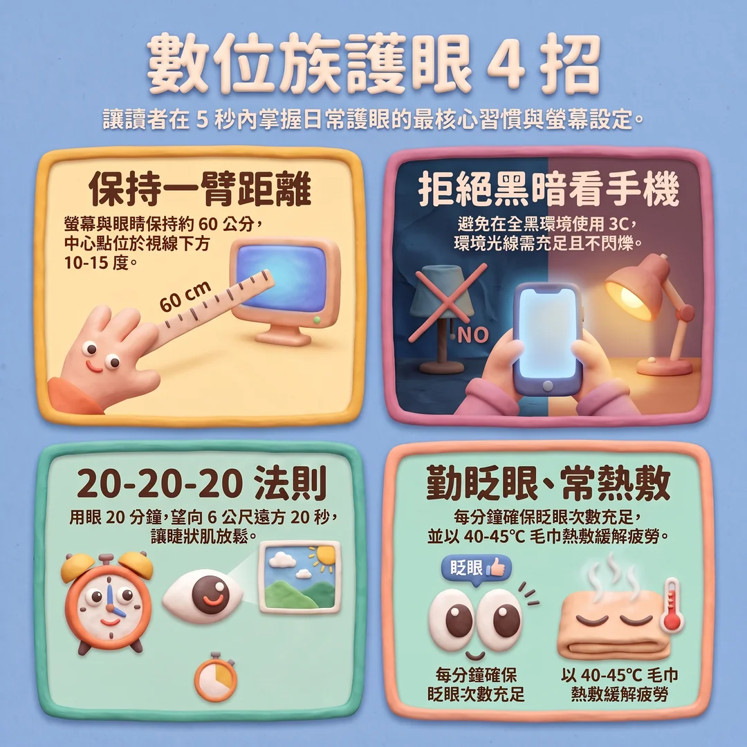 數位族護眼 4 招(圖/AI生成製圖)
