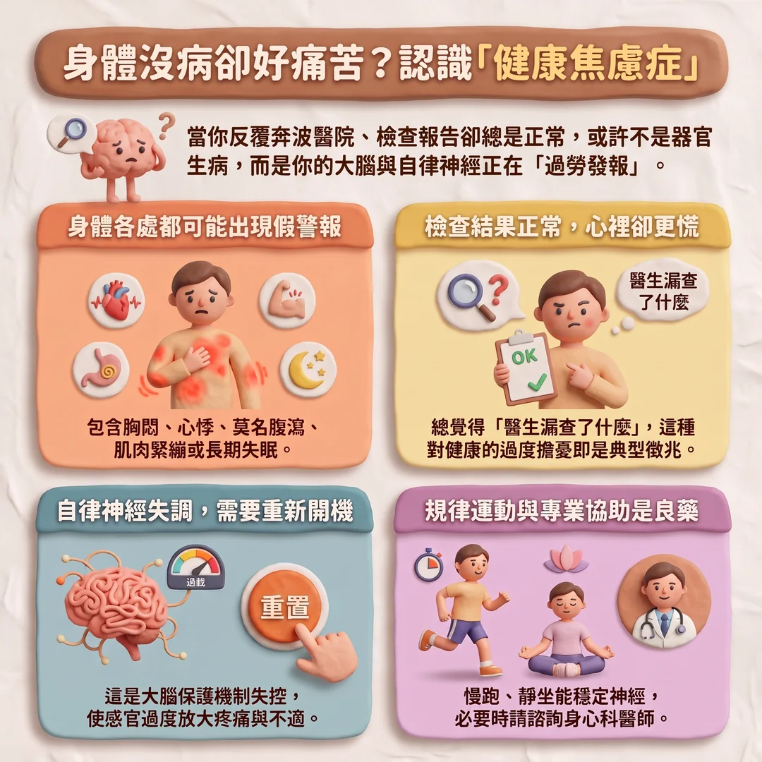 認識健康焦慮症（圖／AI生成製圖）