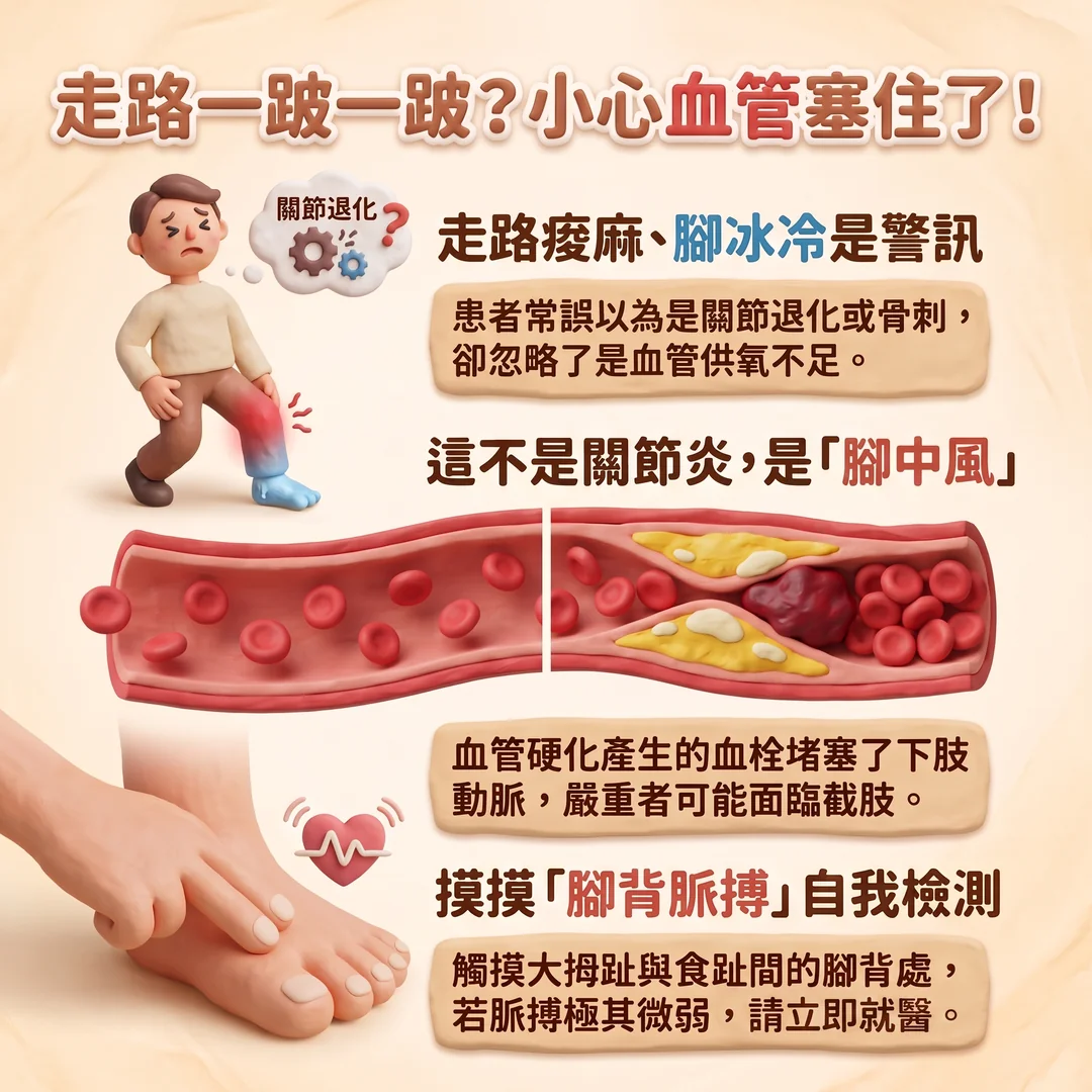 走路一拐一拐?別只當骨刺!醫警:這條下肢血管堵塞恐截肢!(圖/AI生成製圖)
