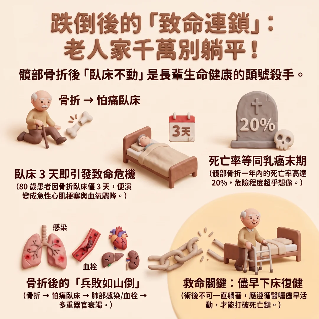 長輩跌倒別輕忽！髖關節骨折不走動，死亡率竟比癌症還恐怖（圖／AI生成製圖）