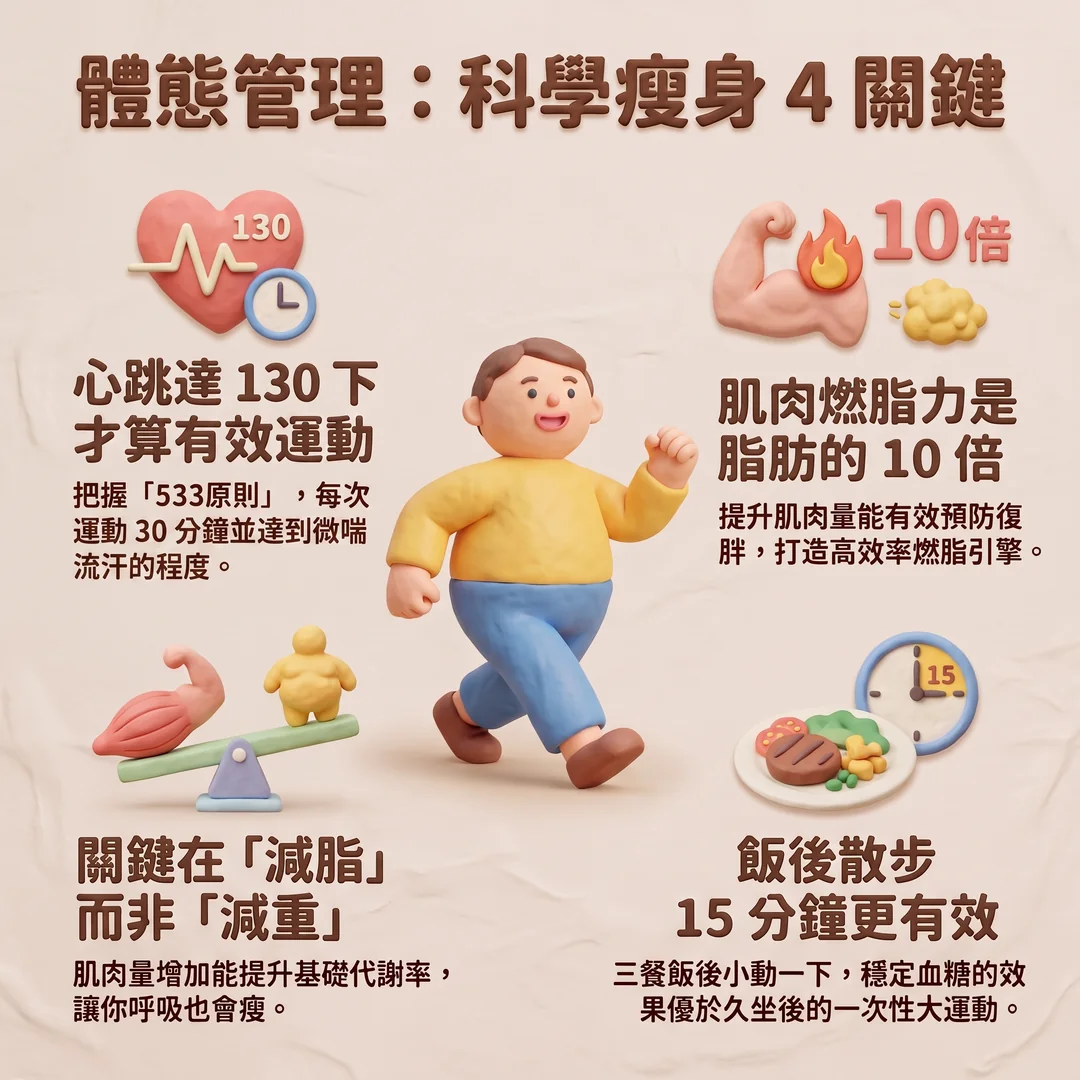 體態管理:科學瘦身 4 關鍵(圖/AI生成製圖)