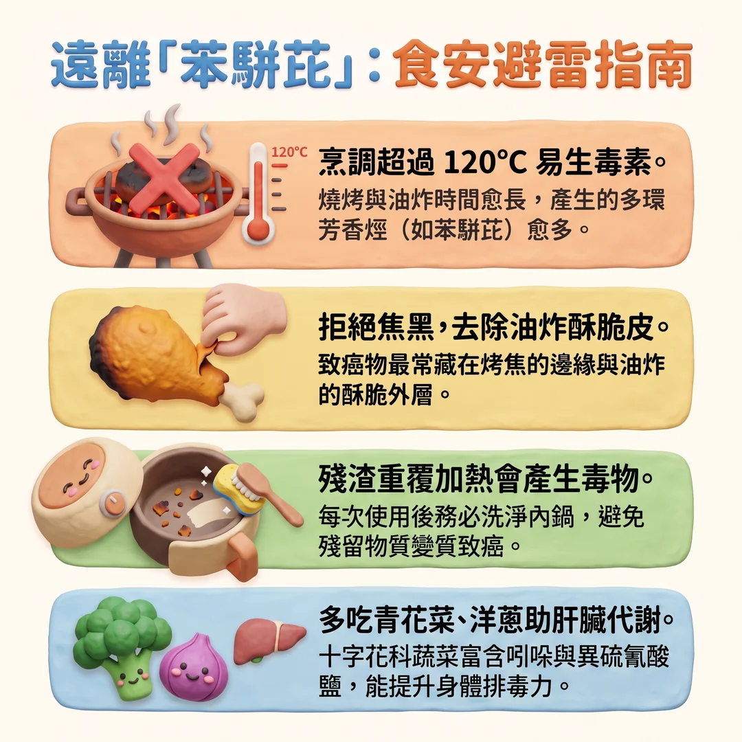 遠離苯駢芘食安避雷指南（圖／AI生成製圖）