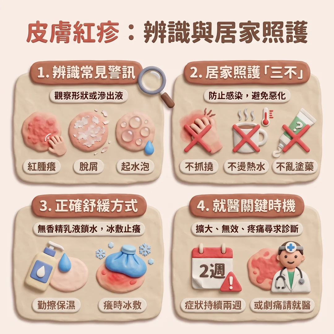 皮膚紅疹:辨識與居家照護(圖/AI生成製圖)