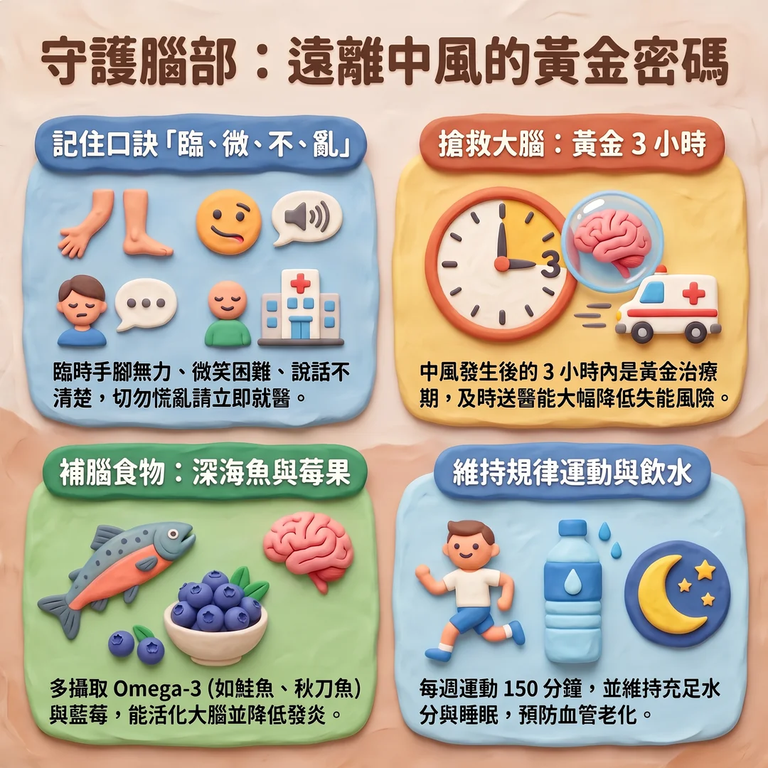 守護腦部遠離中風指南（圖／AI生成製圖）