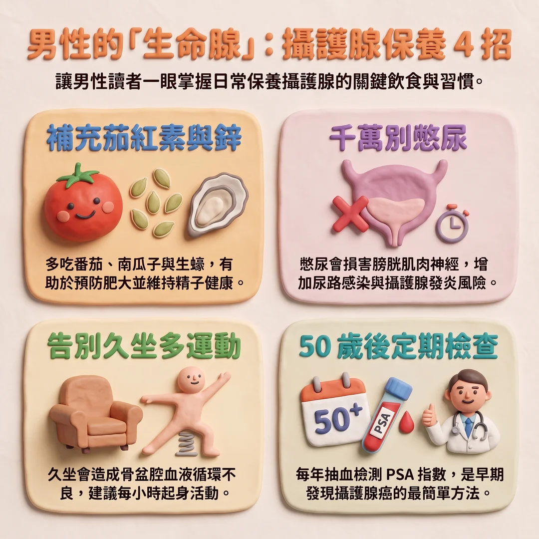 男性攝護腺保養四招(圖/AI生成製圖)