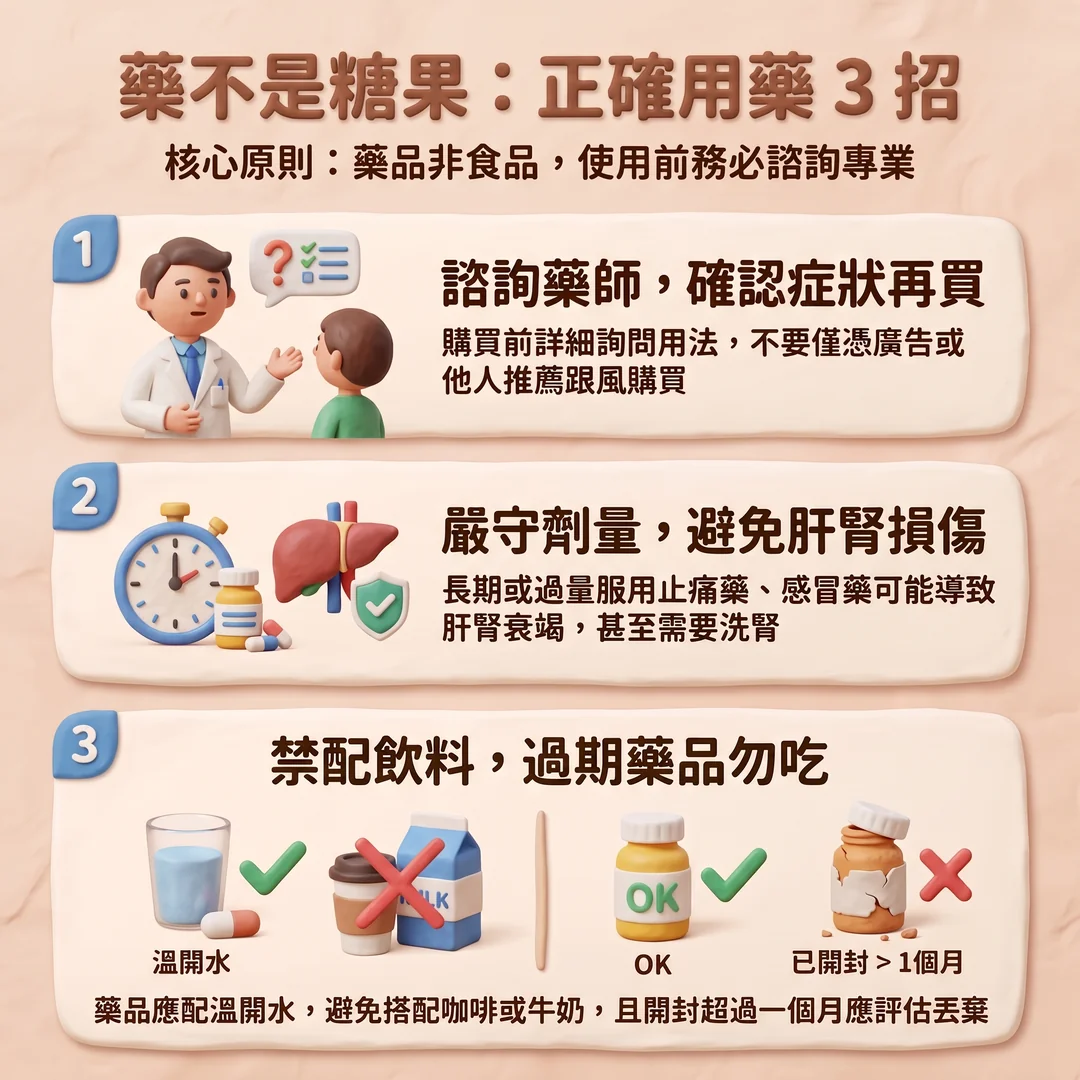 正確用藥三大安全指南(圖/AI生成製圖)