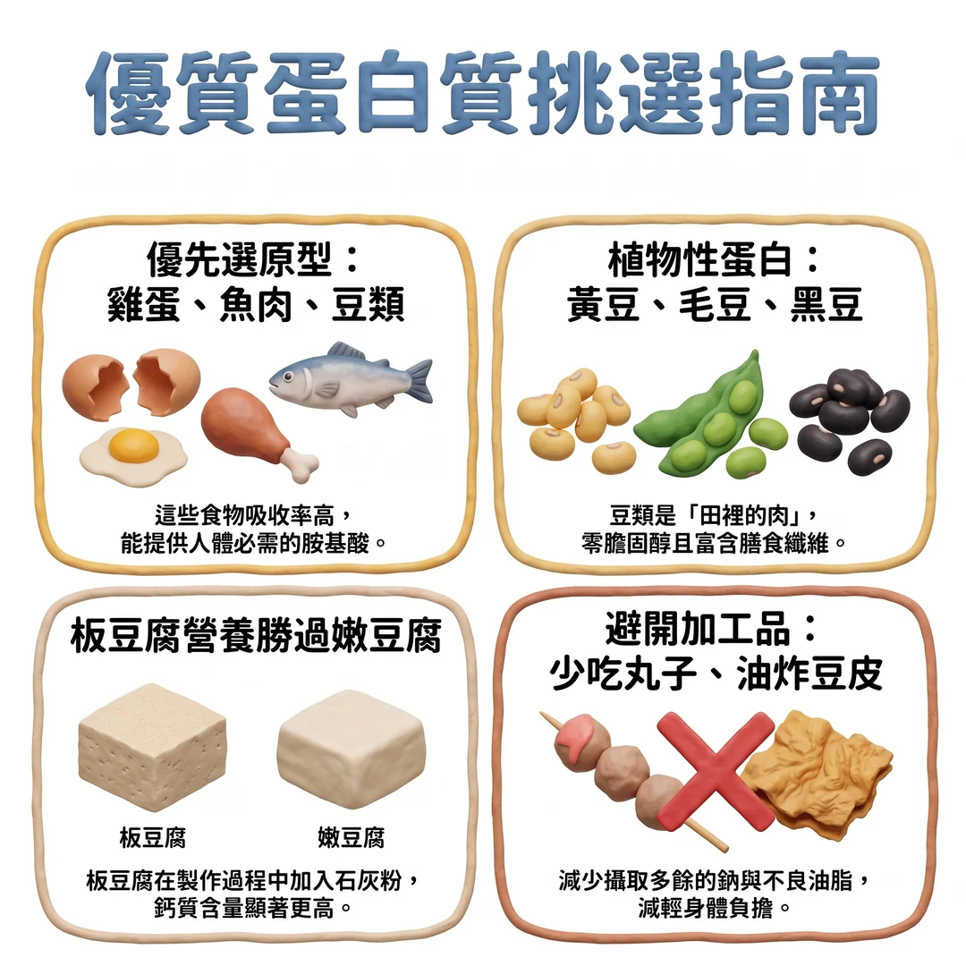 優質蛋白質挑選指南（圖／AI生成製圖）