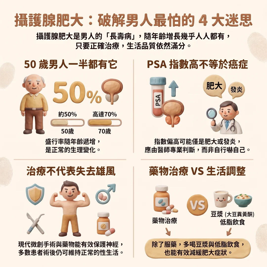 攝護腺肥大四大迷思破解（圖／AI生成製圖）