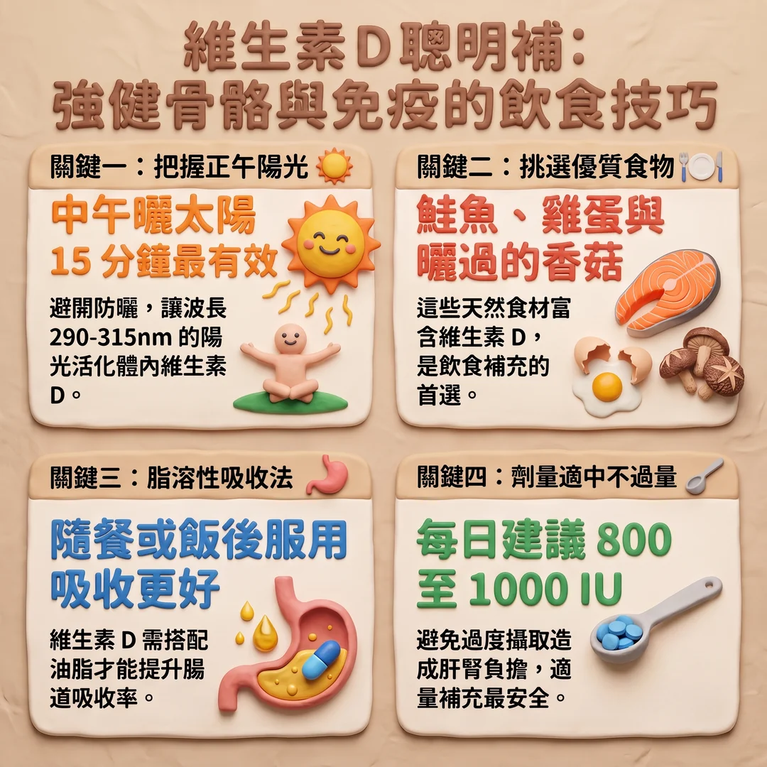 維生素D補充技巧指南(圖/AI生成製圖)