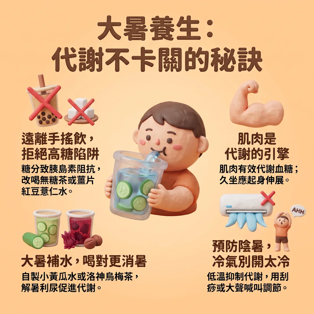 大暑養生代謝秘訣（圖／AI生成製圖）