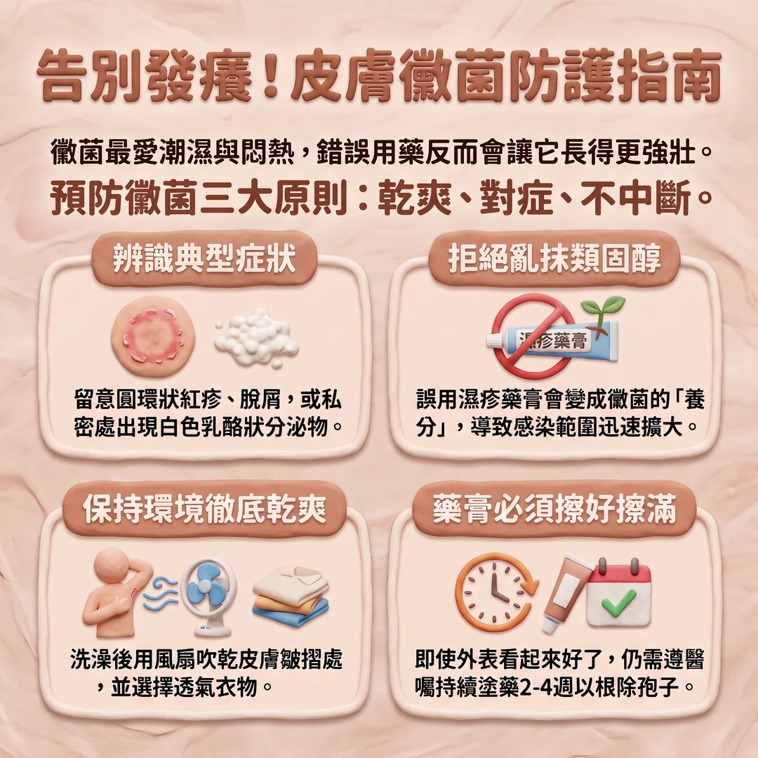 皮膚黴菌防護指南（圖／AI生成製圖）