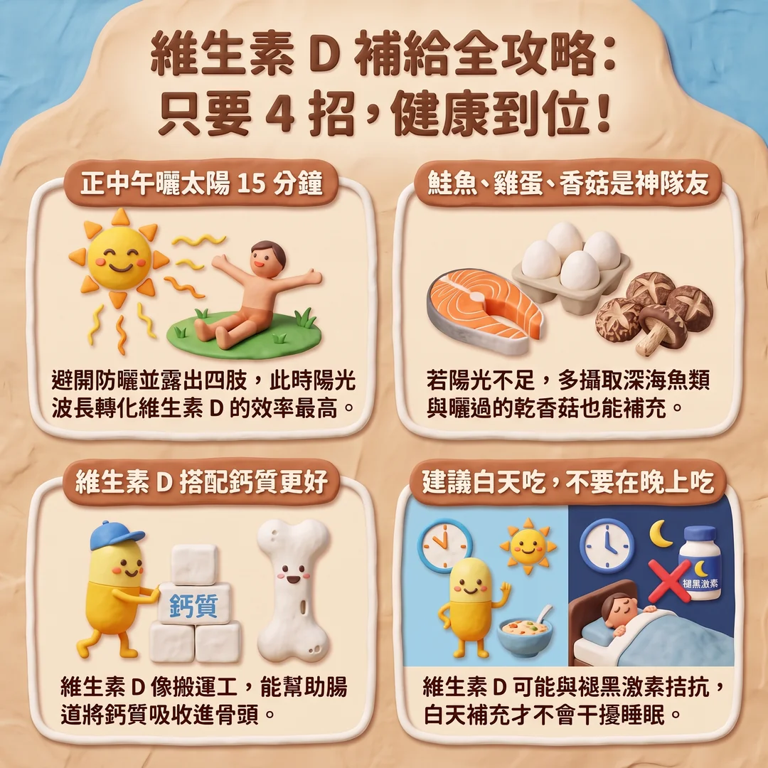 維生素 D 補給全攻略(圖/AI生成製圖)