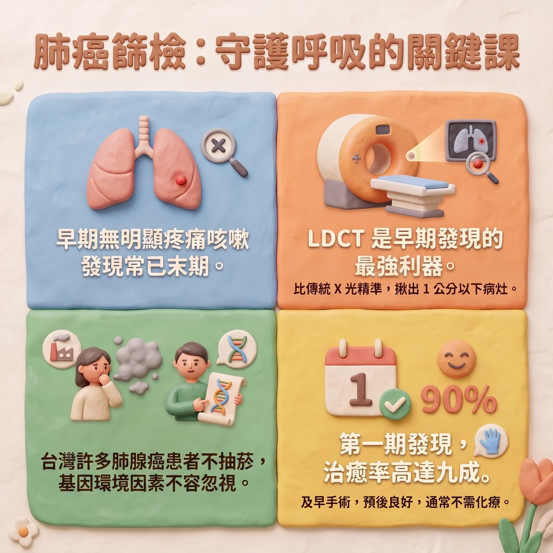 肺癌篩檢守護呼吸關鍵課(圖/AI生成製圖)