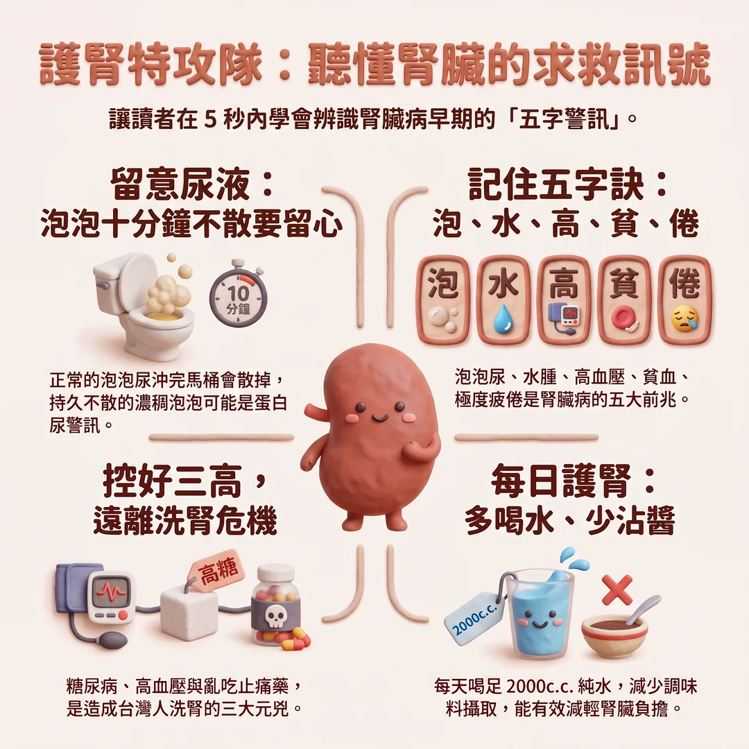 護腎特攻隊:辨認腎病警訊(圖/AI生成製圖)