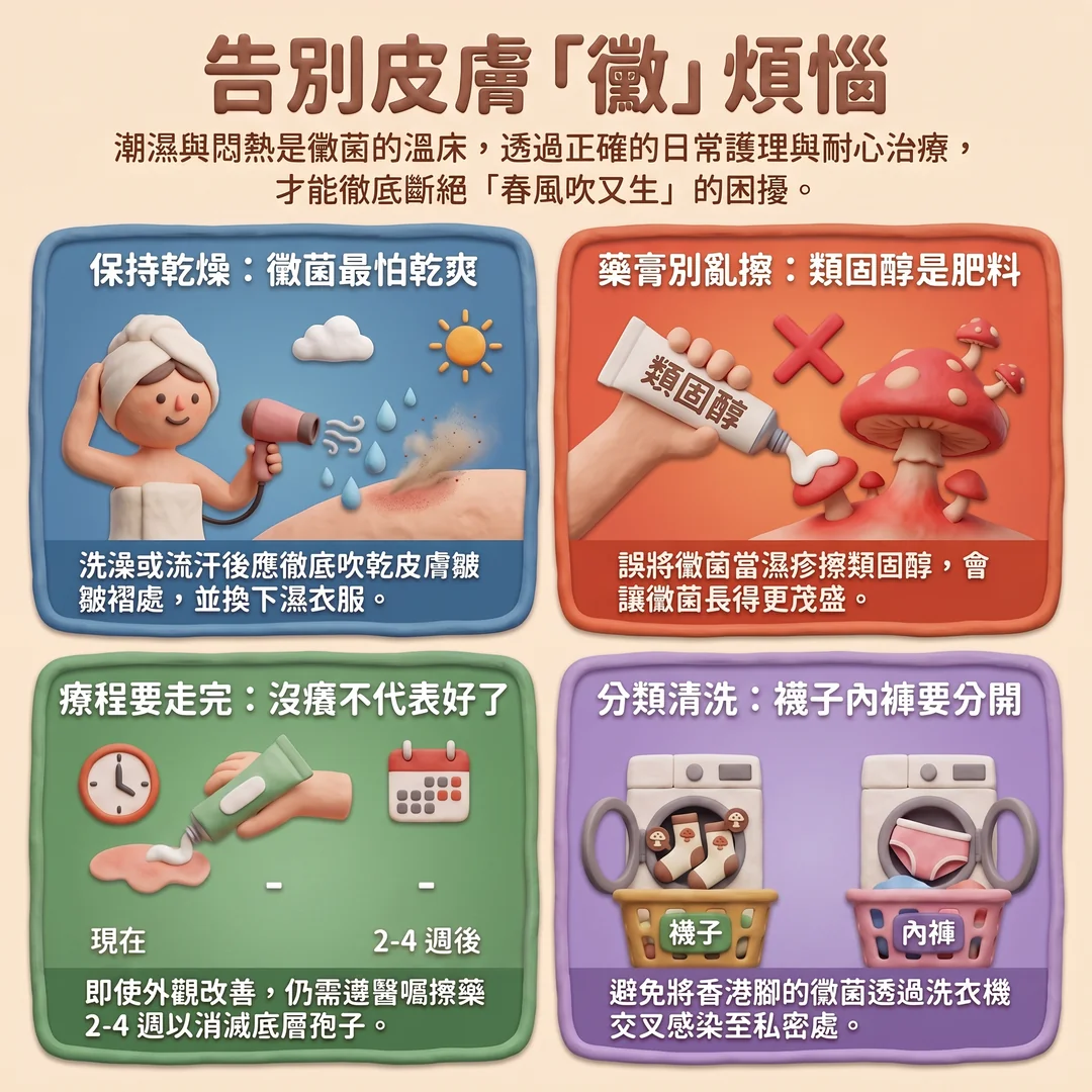 告別皮膚黴菌感染指南（圖／AI生成製圖）