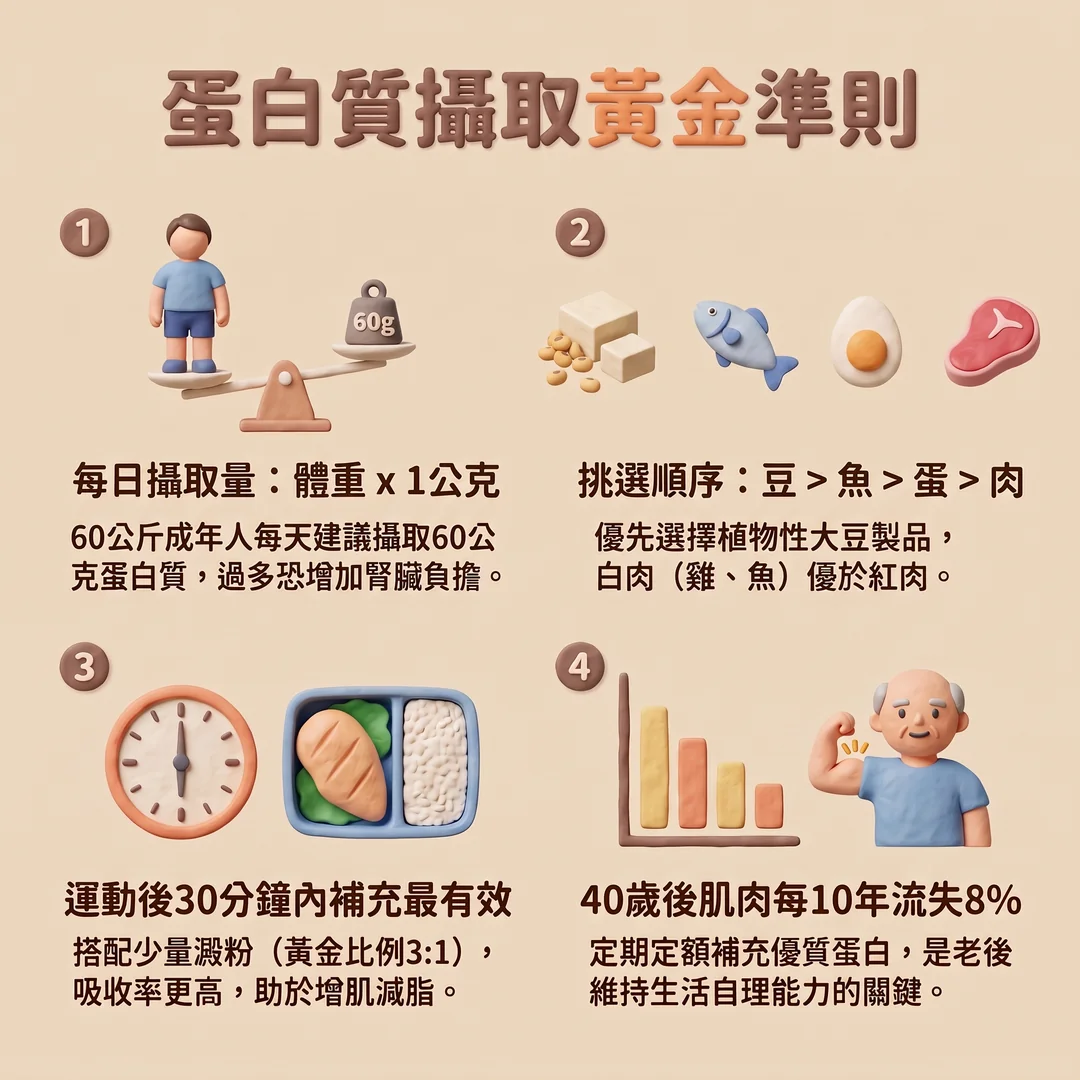 蛋白質攝取黃金準則（圖／AI生成製圖）