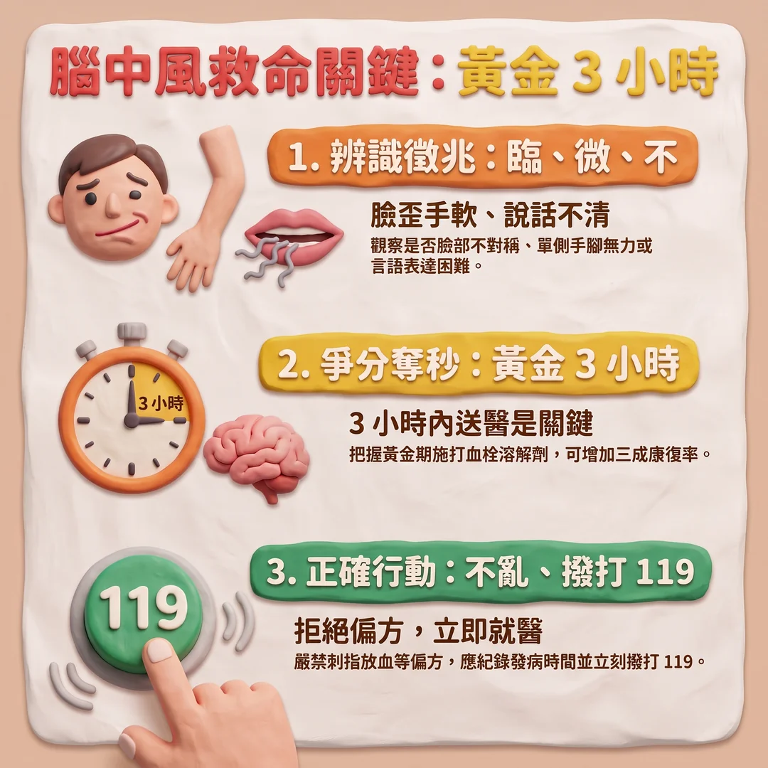 腦中風救命關鍵三小時（圖／AI生成製圖）