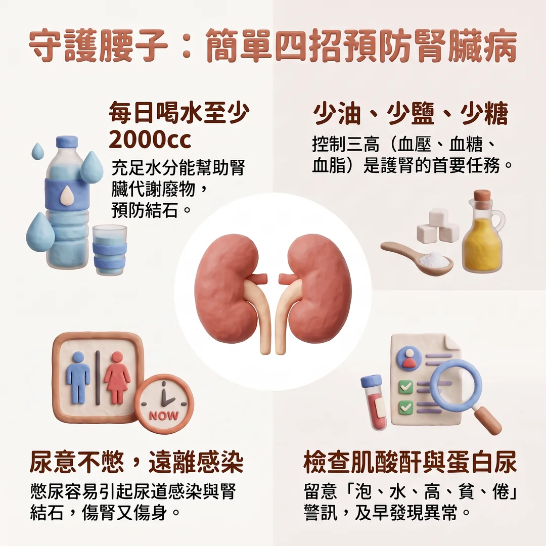 預防腎臟病簡單四招（圖／AI生成製圖）