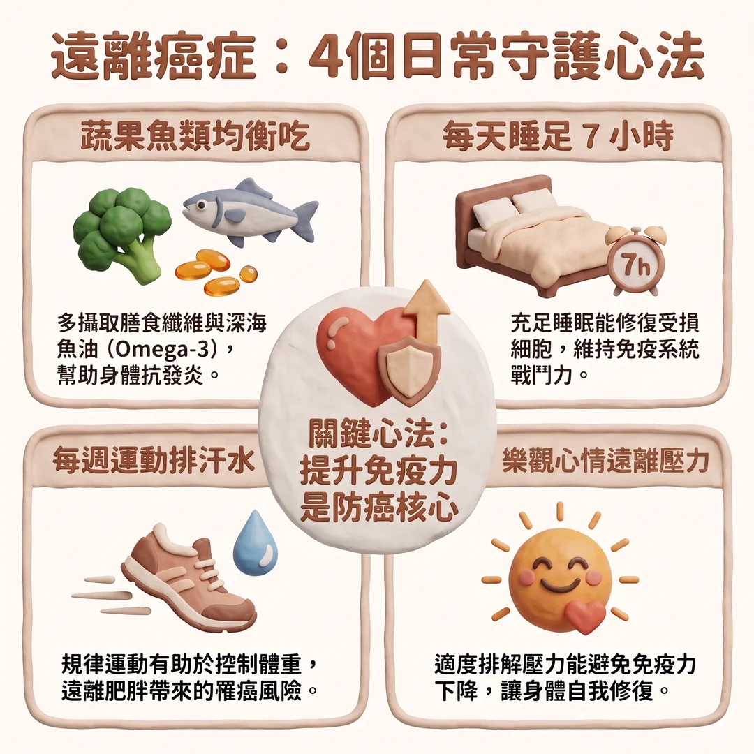 遠離癌症:四個日常心法(圖/AI生成製圖)