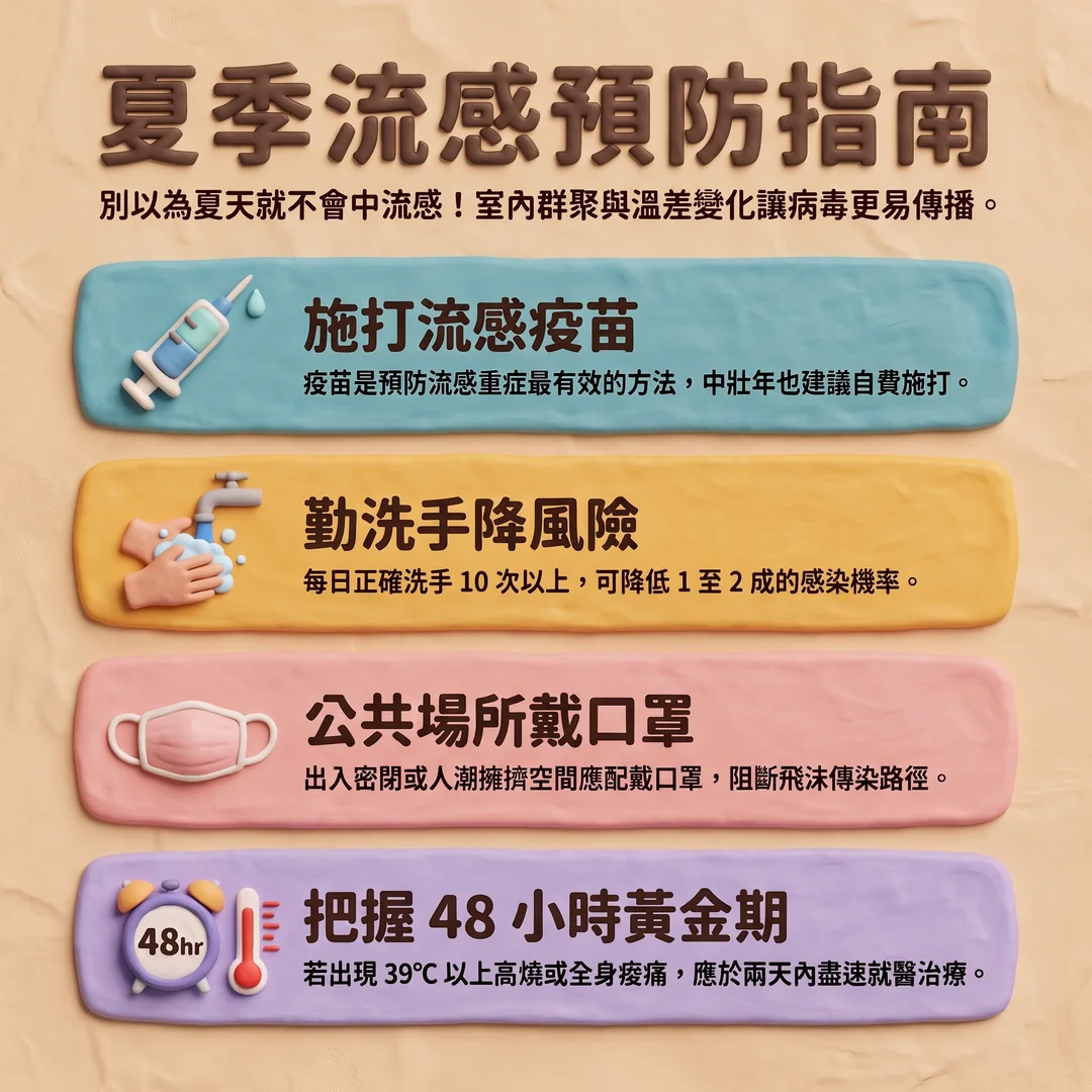 夏季流感預防指南(圖/AI生成製圖)