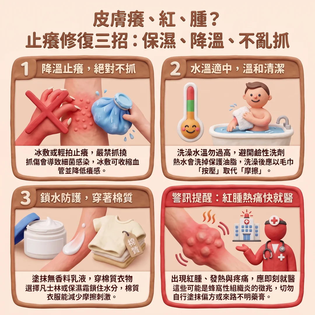 皮膚止癢修復三招指南(圖/AI生成製圖)