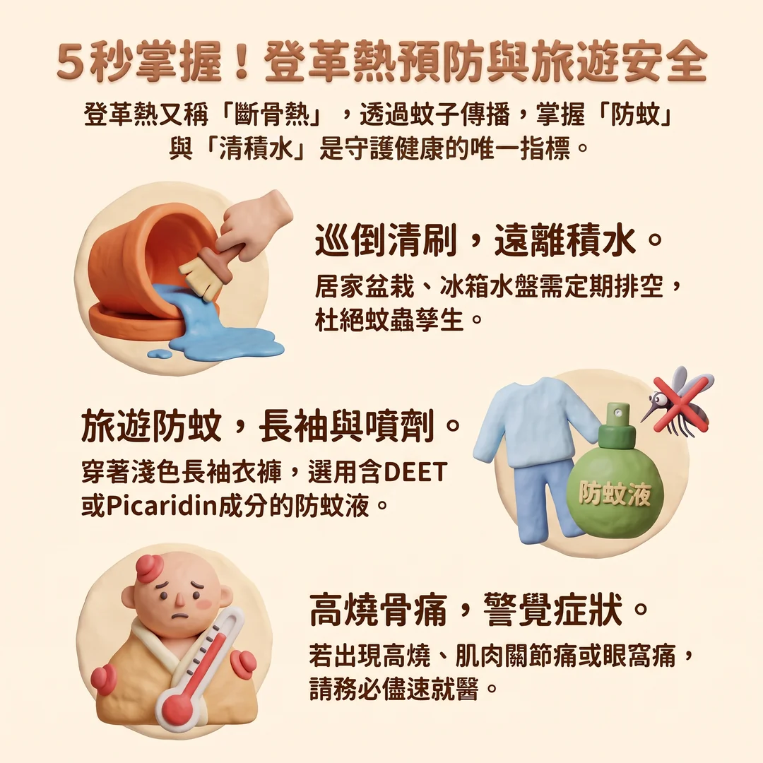 登革熱預防與旅遊安全（圖／AI生成製圖）