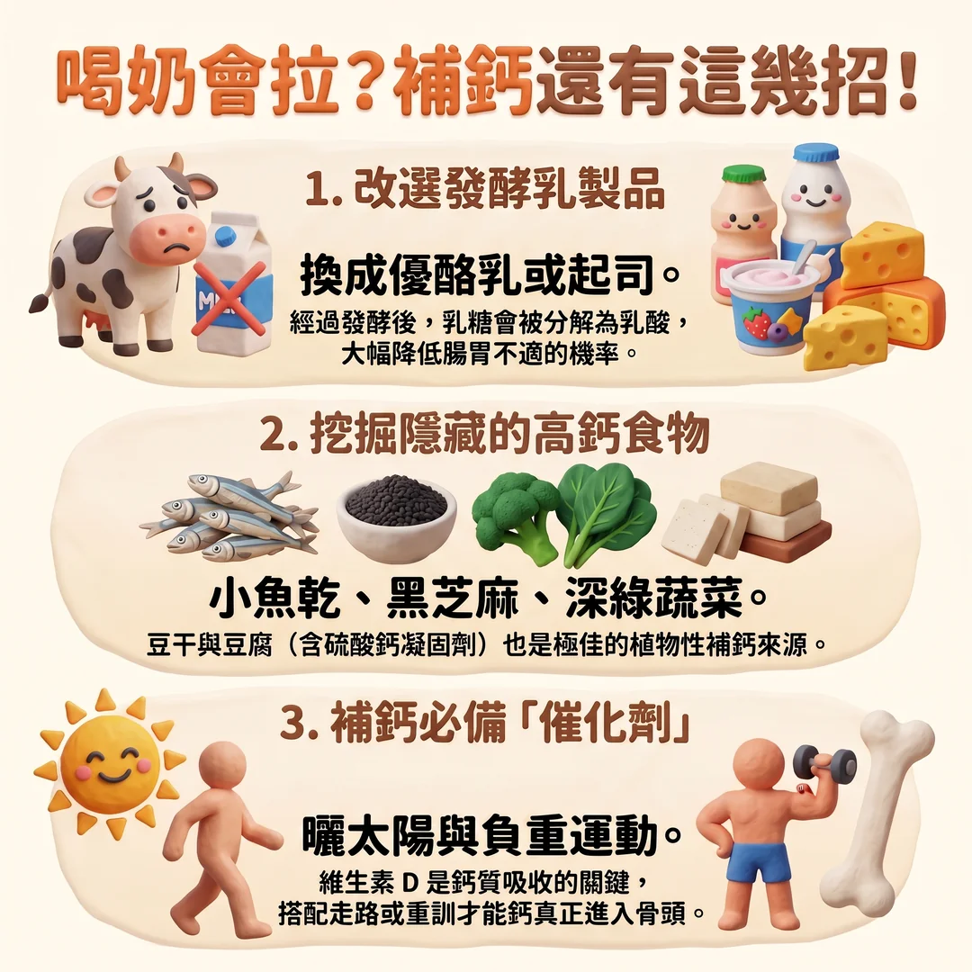 喝奶腹瀉補鈣指南(圖/AI生成製圖)