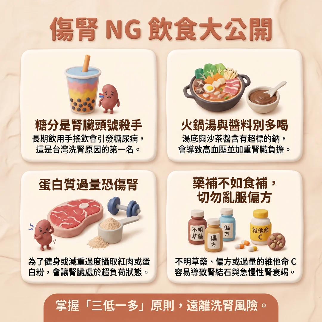 傷腎 NG 飲食大公開(圖/AI生成製圖)