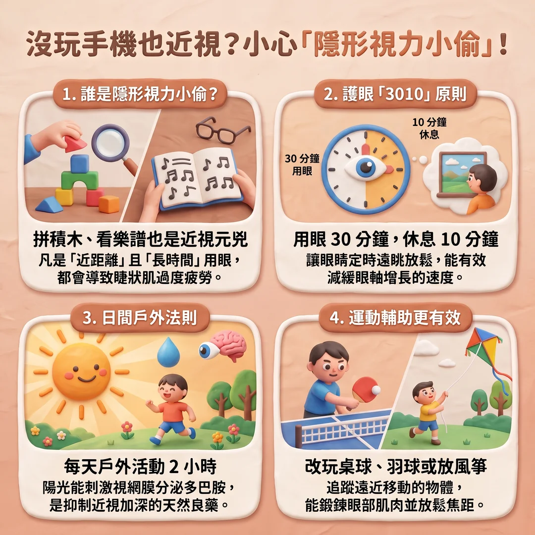 預防近視護眼生活指南（圖／AI生成製圖）