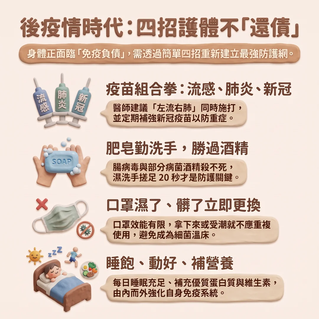 後疫情時代四招防疫指南（圖／AI生成製圖）