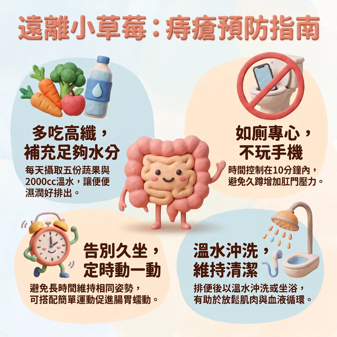 痔瘡預防衛教指南（圖／AI生成製圖）