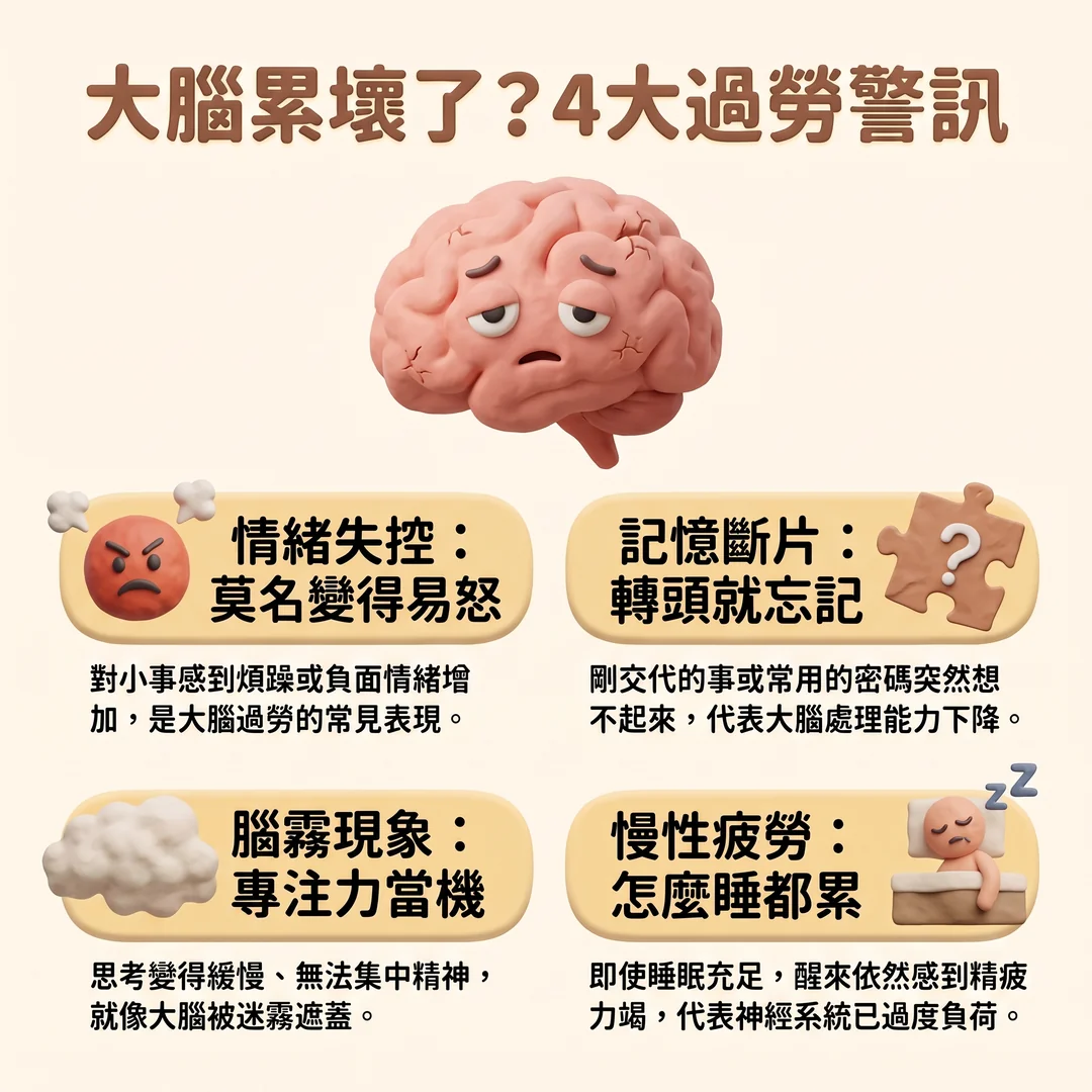 四大腦部過勞警訊(圖/AI生成製圖)