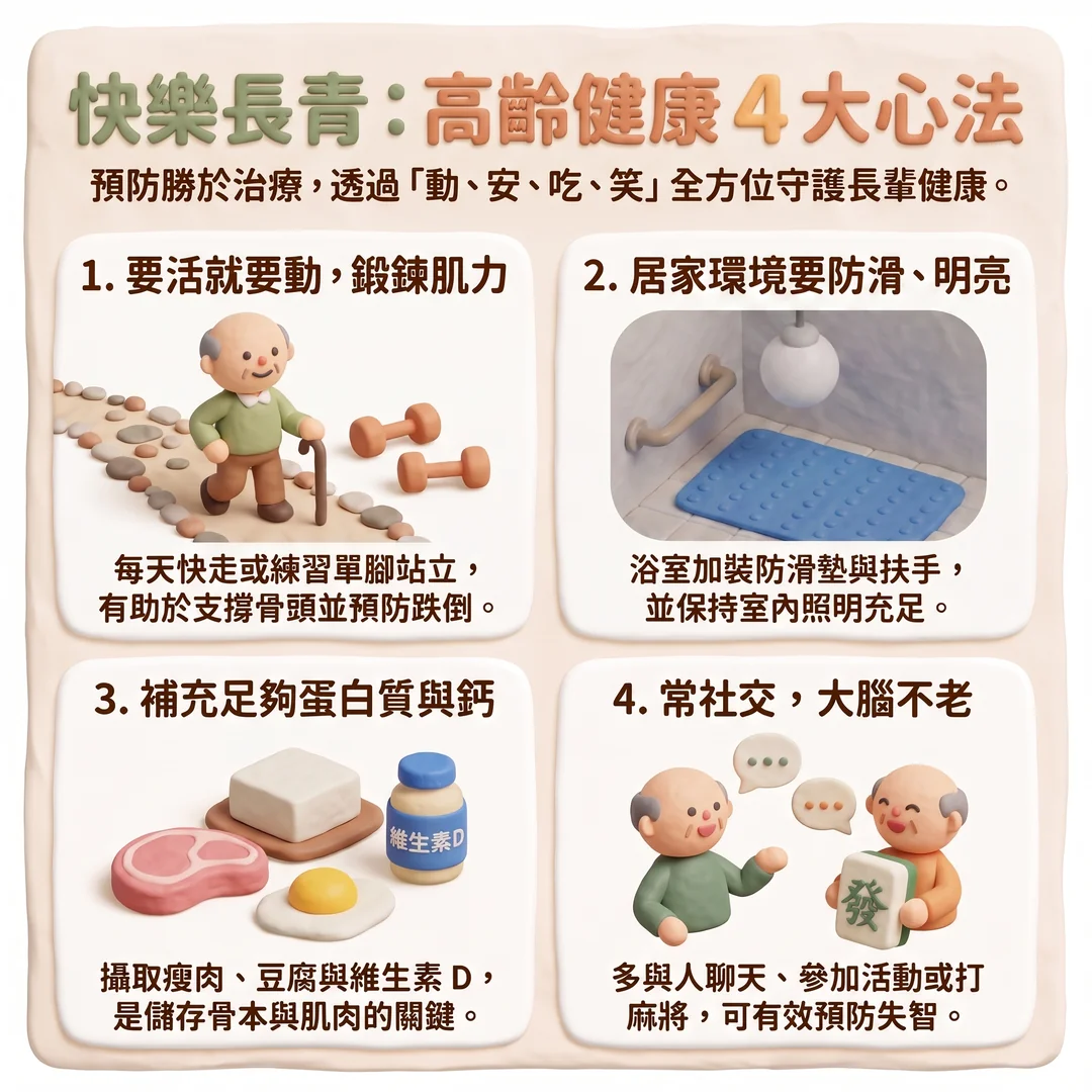高齡健康四大心法(圖/AI生成製圖)