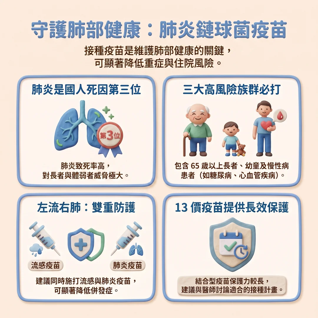 肺炎鏈球菌疫苗接種指南(圖/AI生成製圖)