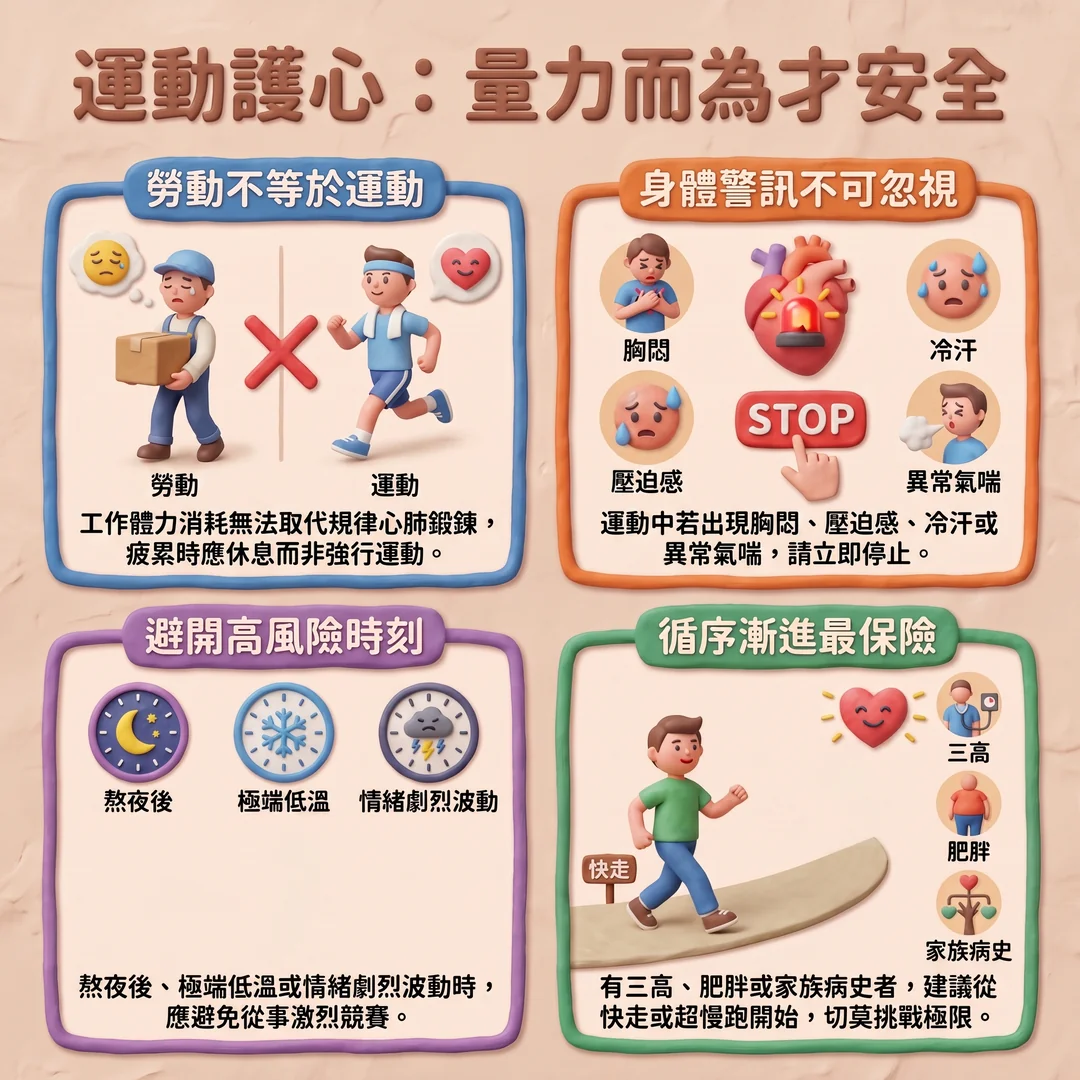 運動護心安全指南（圖／AI生成製圖）