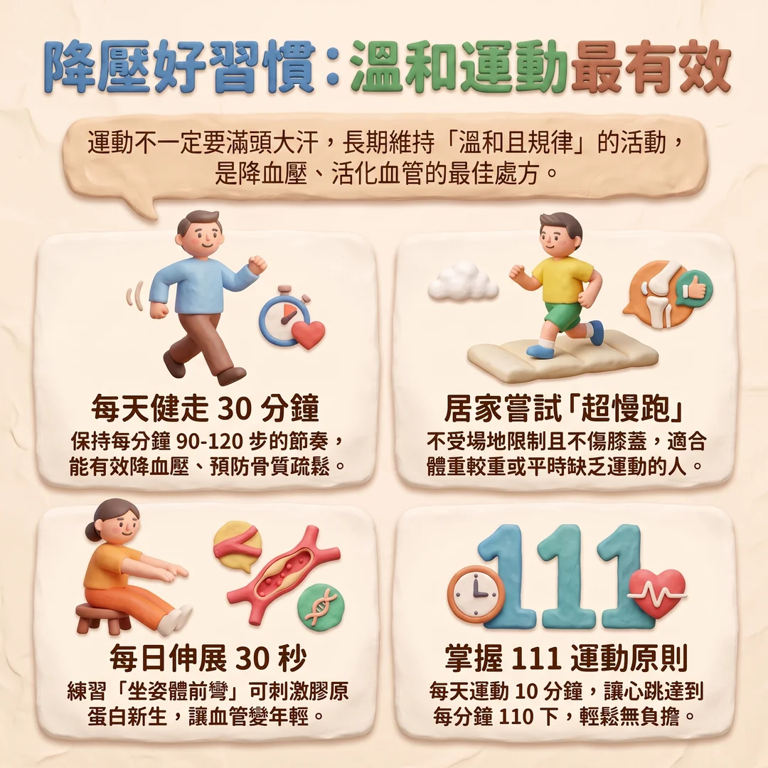 降壓好習慣:溫和運動最有效(圖/AI生成製圖)