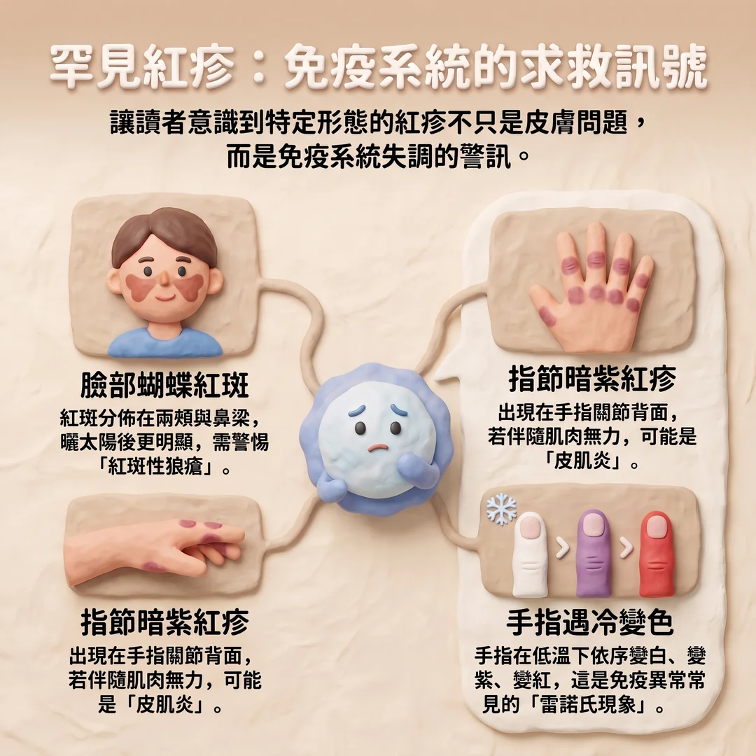 罕見紅疹與免疫求救訊號(圖/AI生成製圖)