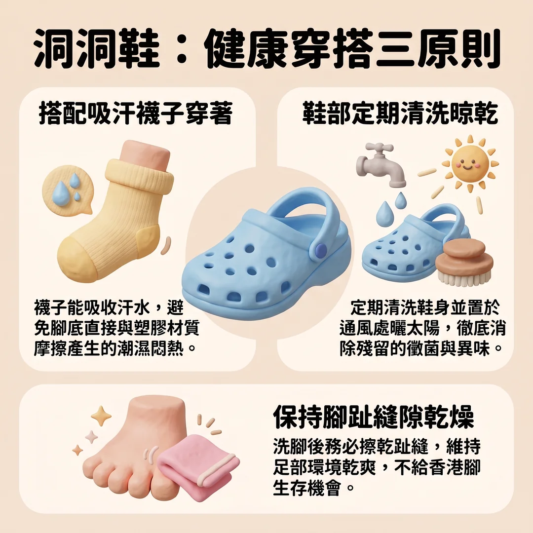 洞洞鞋健康穿搭三原則(圖/AI生成製圖)