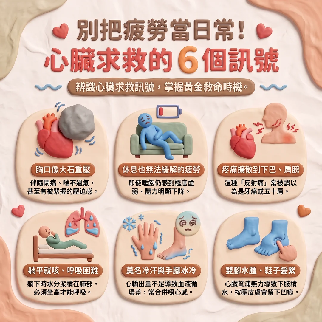 心臟求救的六個訊號(圖/AI生成製圖)