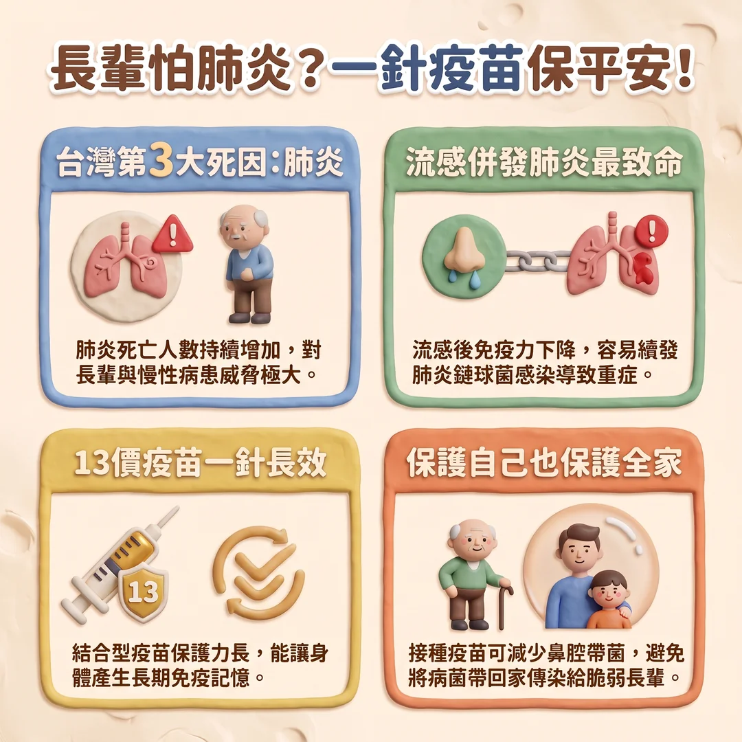 長輩肺炎預防衛教資訊(圖/AI生成製圖)