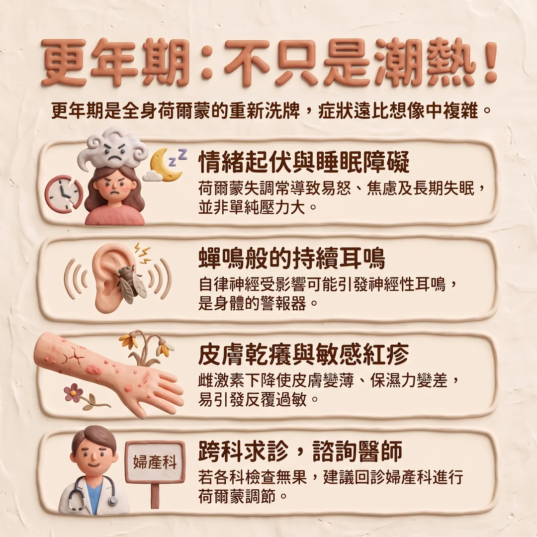 更年期症狀與就醫建議(圖/AI生成製圖)