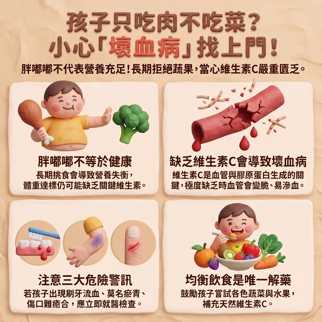 孩子挑食小心壞血病(圖/AI生成製圖)