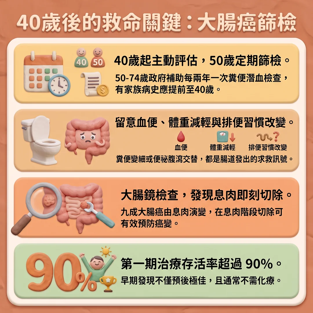 40歲後大腸癌篩檢指南(圖/AI生成製圖)
