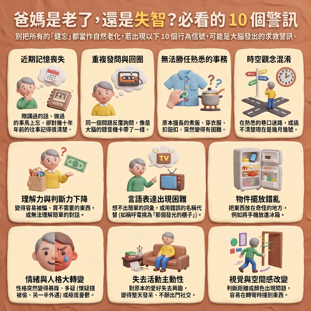 辨識失智症的十個警訊(圖/AI生成製圖)