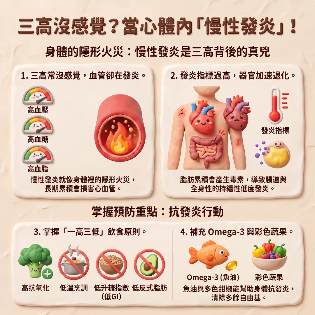 預防慢性發炎與三高指南(圖/AI生成製圖)