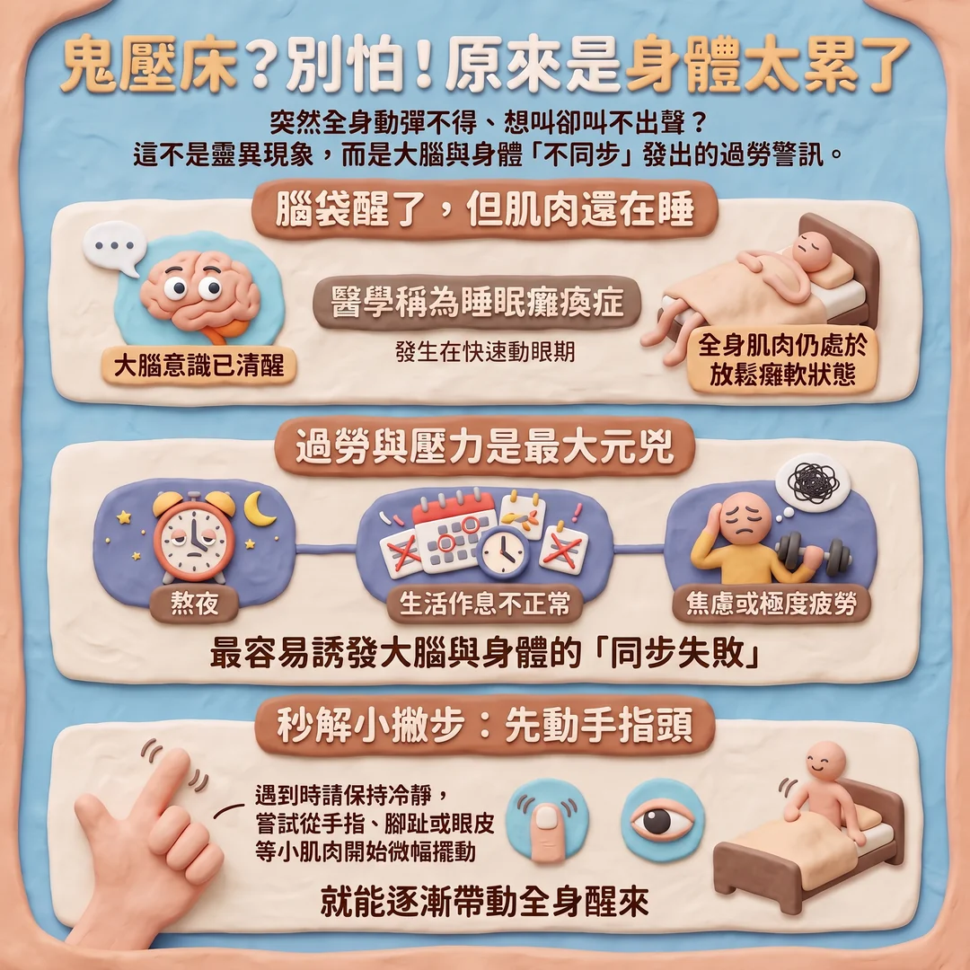 睡眠癱瘓症科普指南（圖／AI生成製圖）